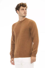 Suéter beige alpaca mezcla de cuello redondo para hombres