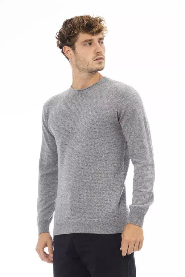 Elegante suéter gris de cuello de tripulación para hombres