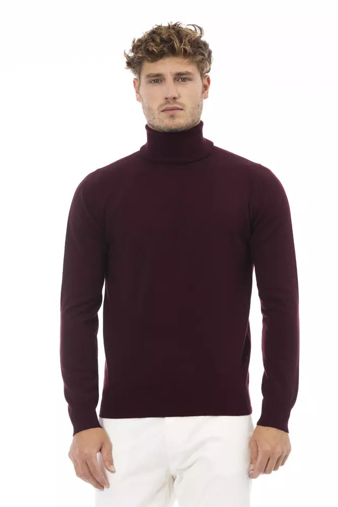 Élégant pull à col roulé bordeaux pour les hommes