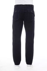 Pantaloni di cotone blu chic con cuciture a contrasto