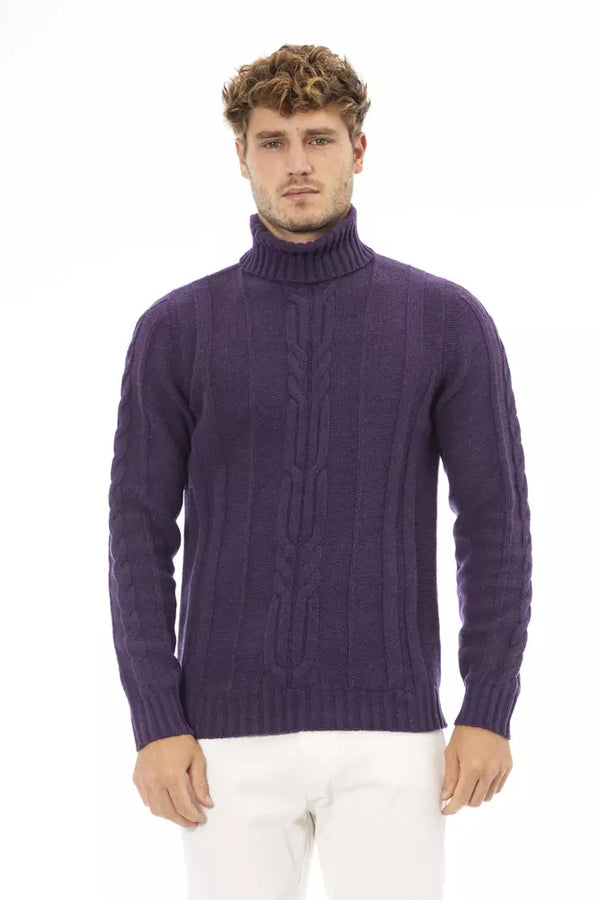 Elegante maglione di dolcevita viola per uomini