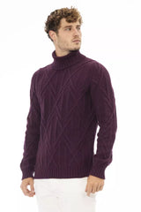 Elegante maglione di dolcevita viola per uomini