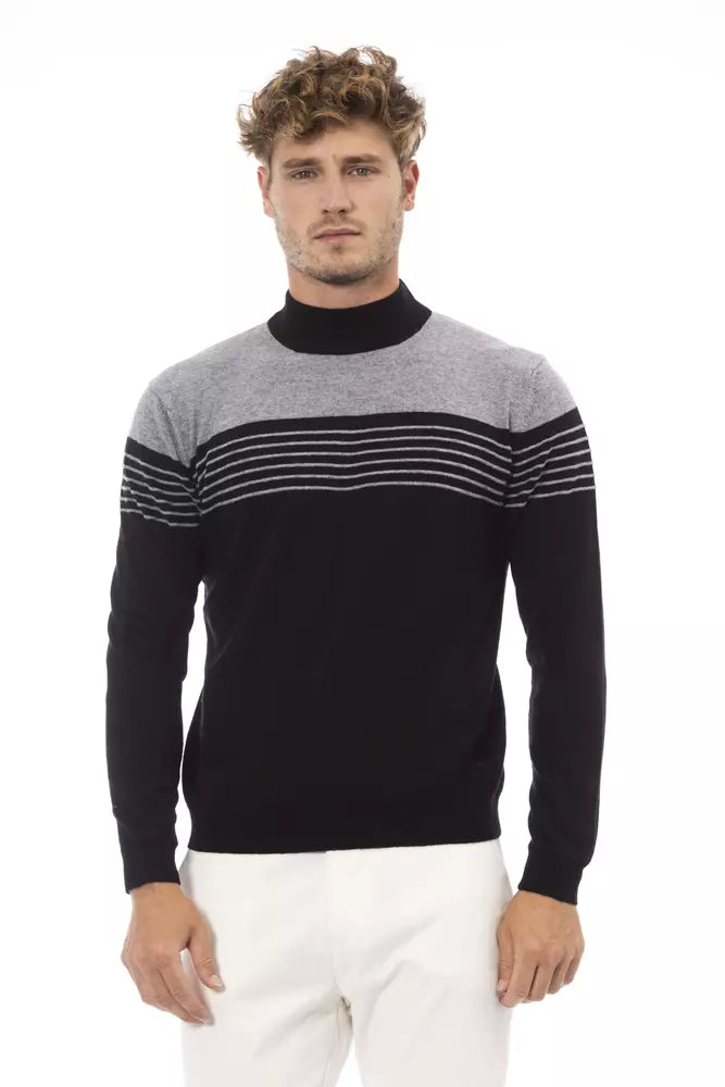 Elegante maglione nero Mock Neck