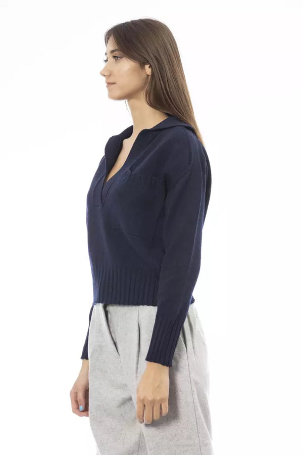 Chic V-Ausck Wollmischpullover in Blau