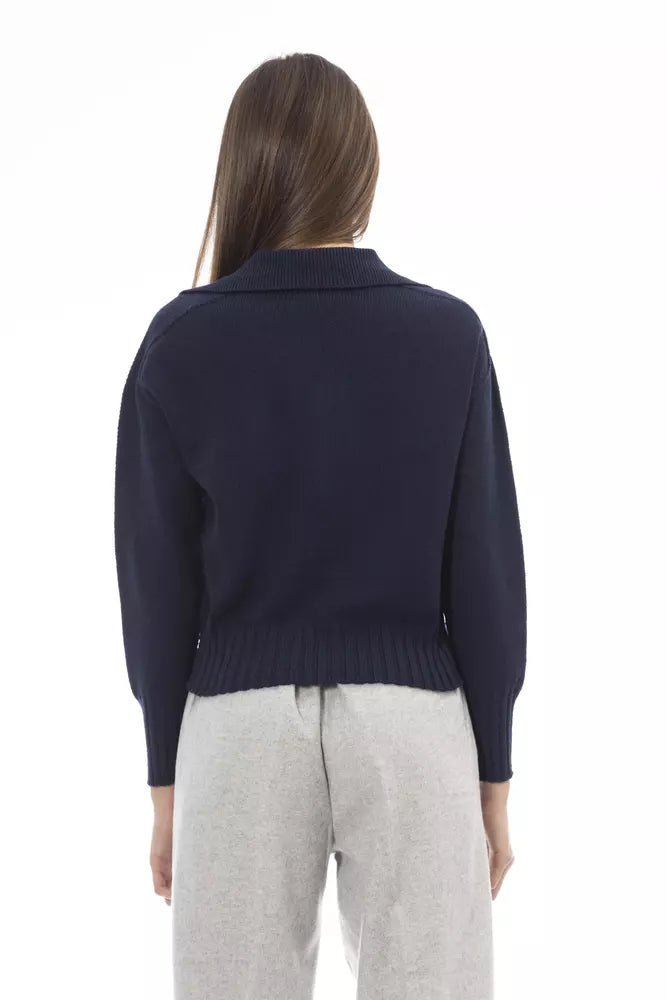 Chic V-Ausck Wollmischpullover in Blau