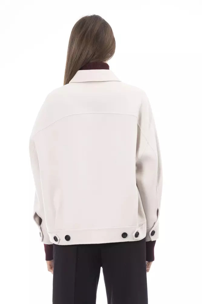 Chaqueta de camisa blanca de lana elegante