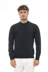 Eleganter grüner Crewneck -Wollpullover