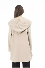 Elegante maglione lungo beige con cappuccio