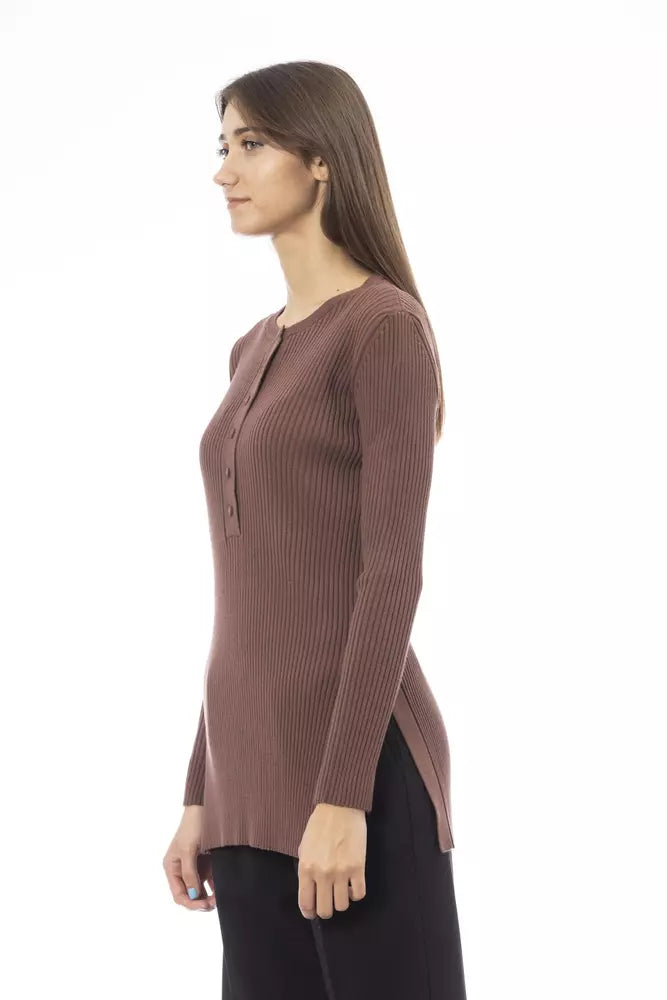 Chic Braun Side Side Side Sweater mit Knopfdetails