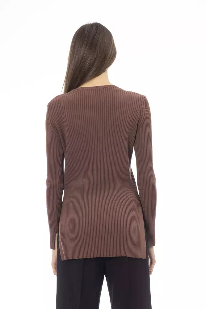 Chic Braun Side Side Side Sweater mit Knopfdetails