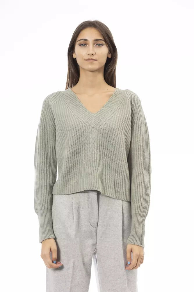 Emerald Elegance V -Neck Sweater - Cozy Chic