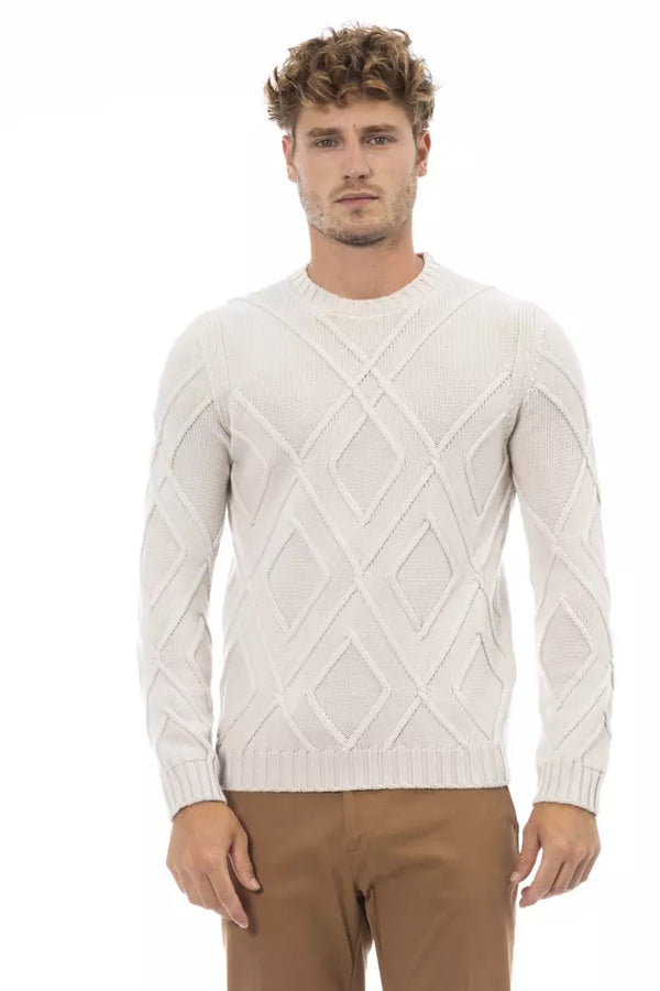 Beige Merino Woll Crewneck klassischer Pullover