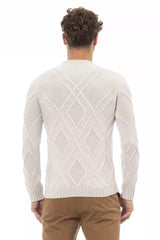 Beige Merino Woll Crewneck klassischer Pullover