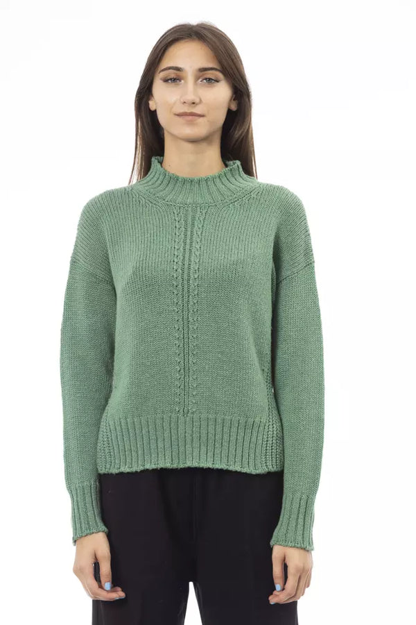 Elegante maglione di miscela di lana in lana mock verde