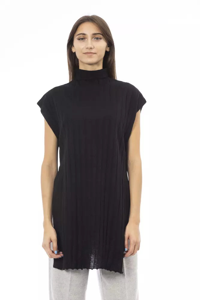 Black Wool Women Turtleneck Sweater