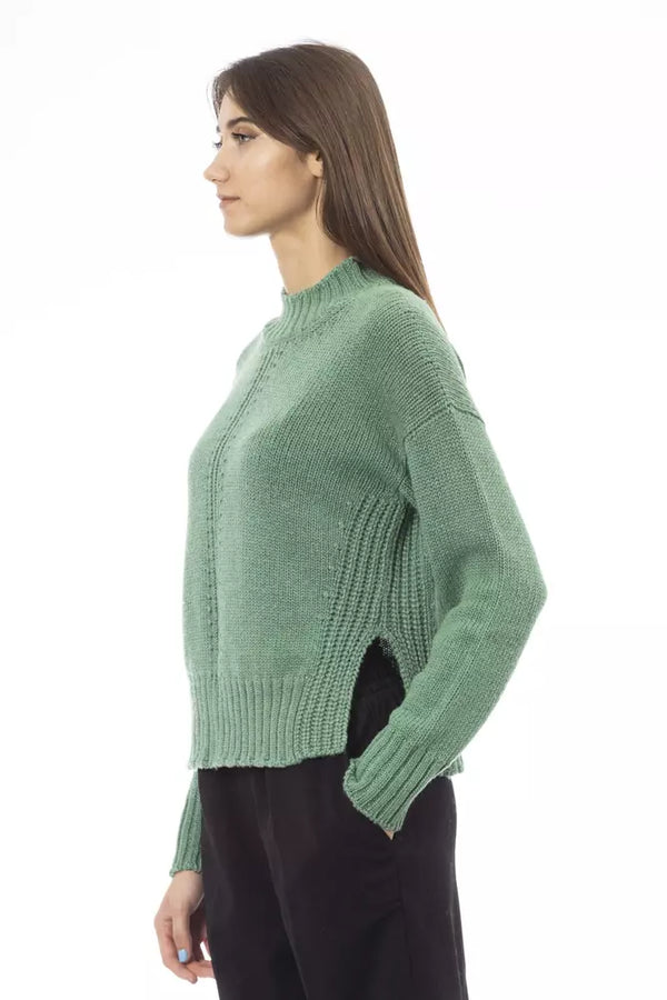 Elegante maglione di miscela di lana in lana mock verde