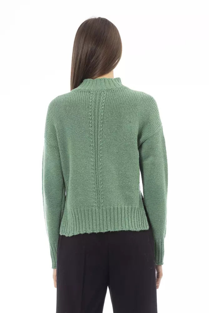 Eleganter grüner Scheinhals Wolle Mischpullover