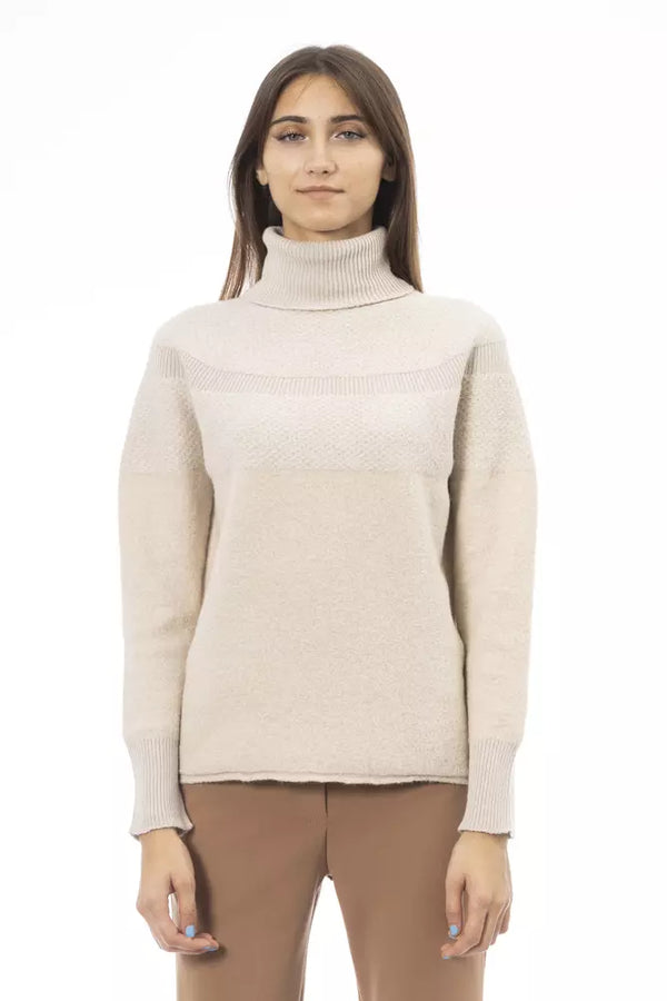 Κομψό μπεζ πουλόβερ Turtleneck