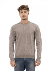 Beige Crewneck-Pullover in Luxus-Woll-Cashmere-Mischung