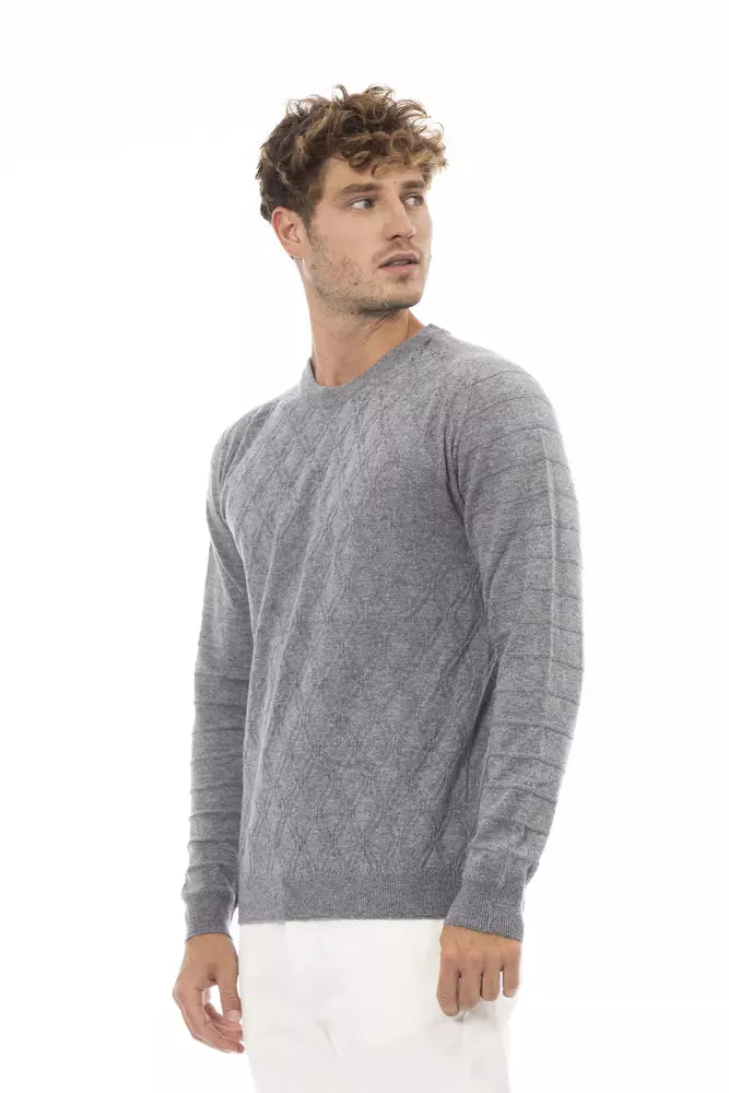 Eleganer grauer Crewneck -Pullover in Luxusmischung