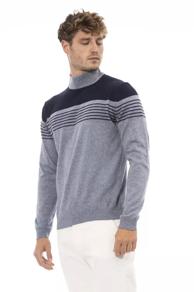 Light Blue Viscose Men Sweater