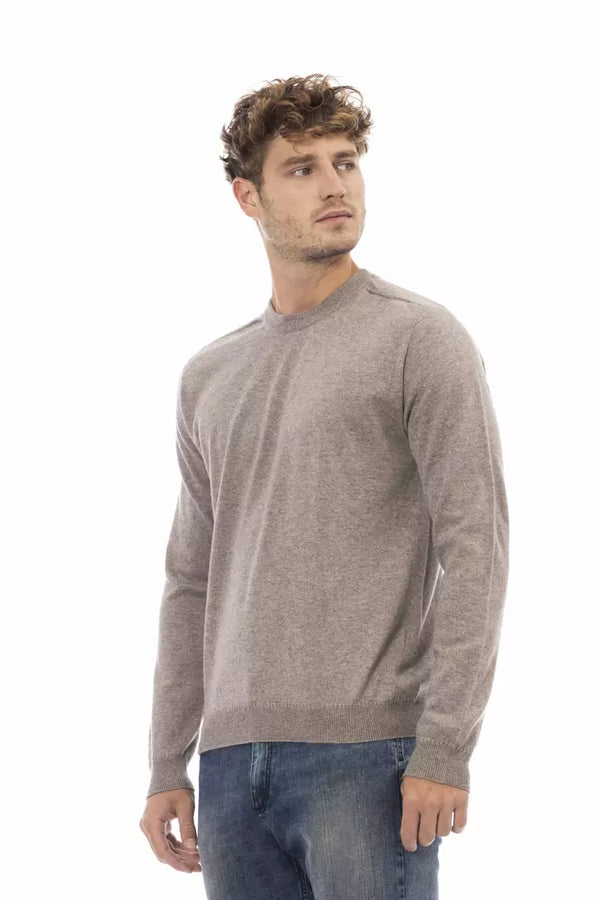 Beige Crewneck-Pullover in Luxus-Woll-Cashmere-Mischung