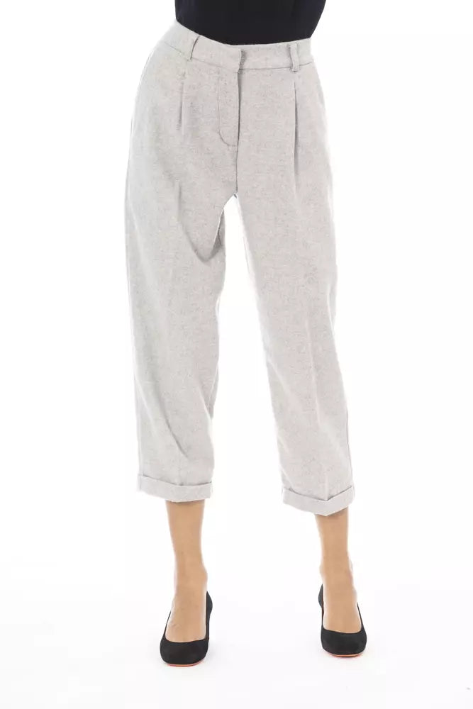 Elegantes pantalones de mezcla de lana gris