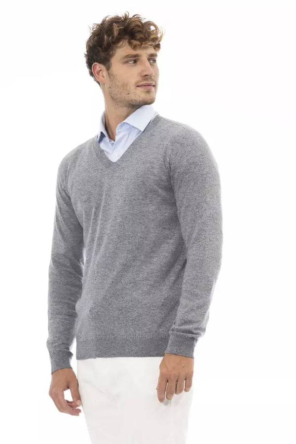 Schicker V-Ausck-Pullover in subtilem Grau