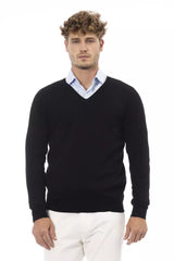 Black Viscose Men Sweater