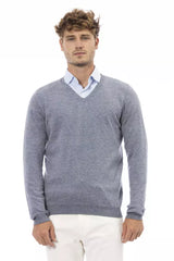 Elegante maglione del scollo a V in azzurro