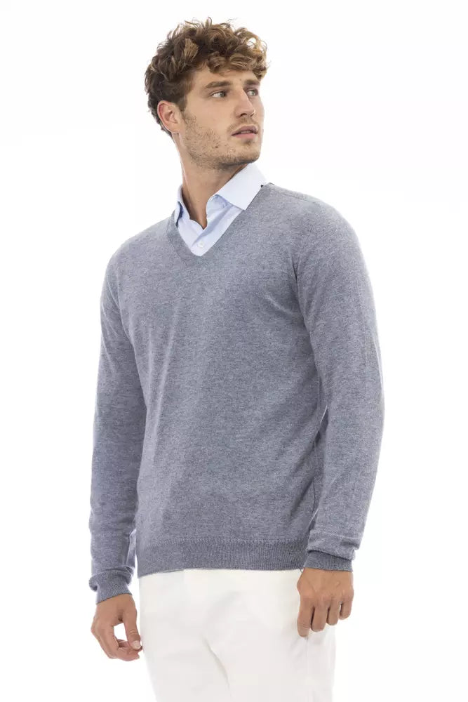 Elegante maglione del scollo a V in azzurro