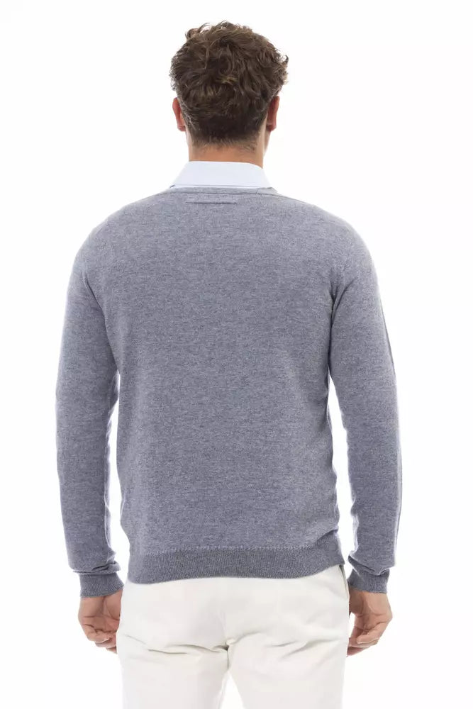 Eleganter V-Ausschnitt-Pullover in hellblau