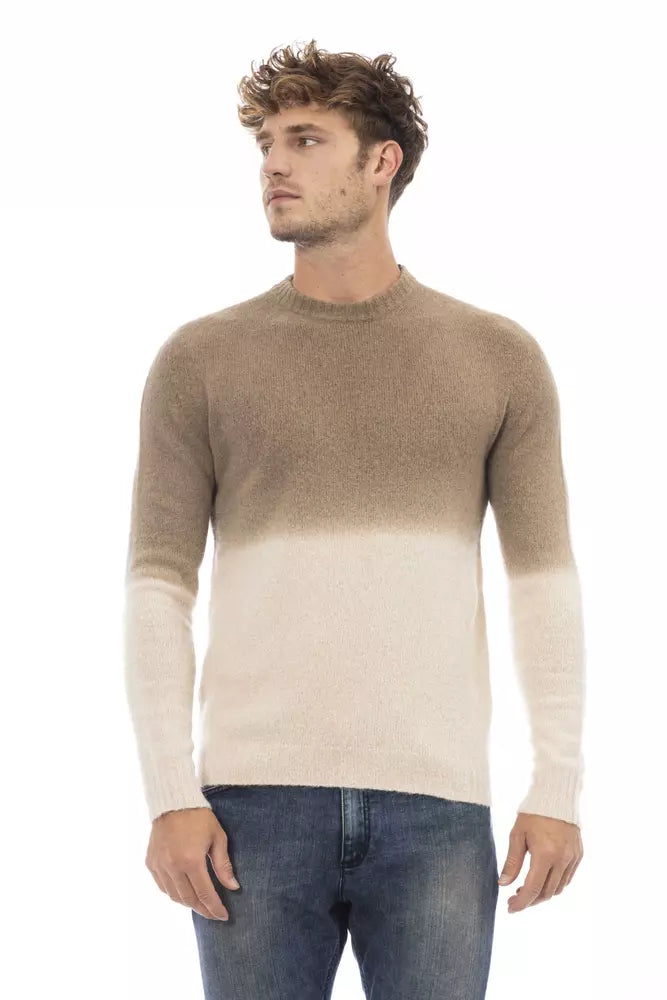 Beige Crewneck -Pullover mit gerippten Details