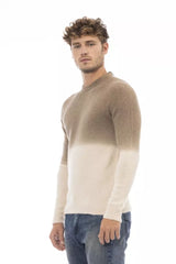 Beige Crewneck -Pullover mit gerippten Details