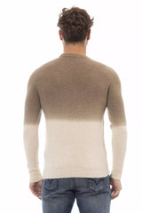 Beige Crewneck -Pullover mit gerippten Details