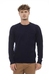 Blue Viscose Men Sweater