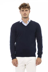 Pull à col en V élégant en bleu somptueux