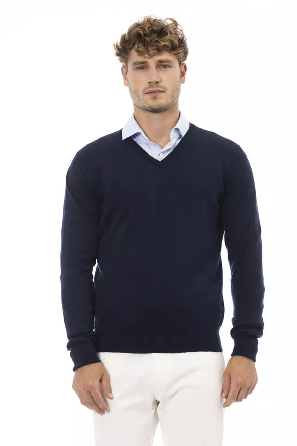 Pull à col en V élégant en bleu somptueux