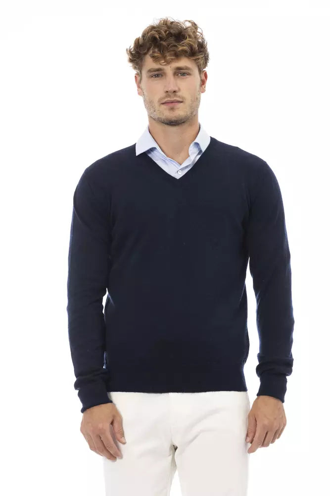 Eleganter V-Ausschnitt-Pullover in üppigem Blau