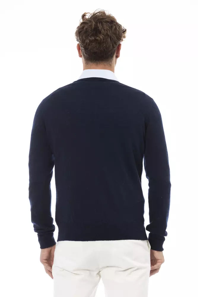 Eleganter V-Ausschnitt-Pullover in üppigem Blau