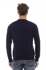 Elegante suéter de cuello de tripulación azul para hombres