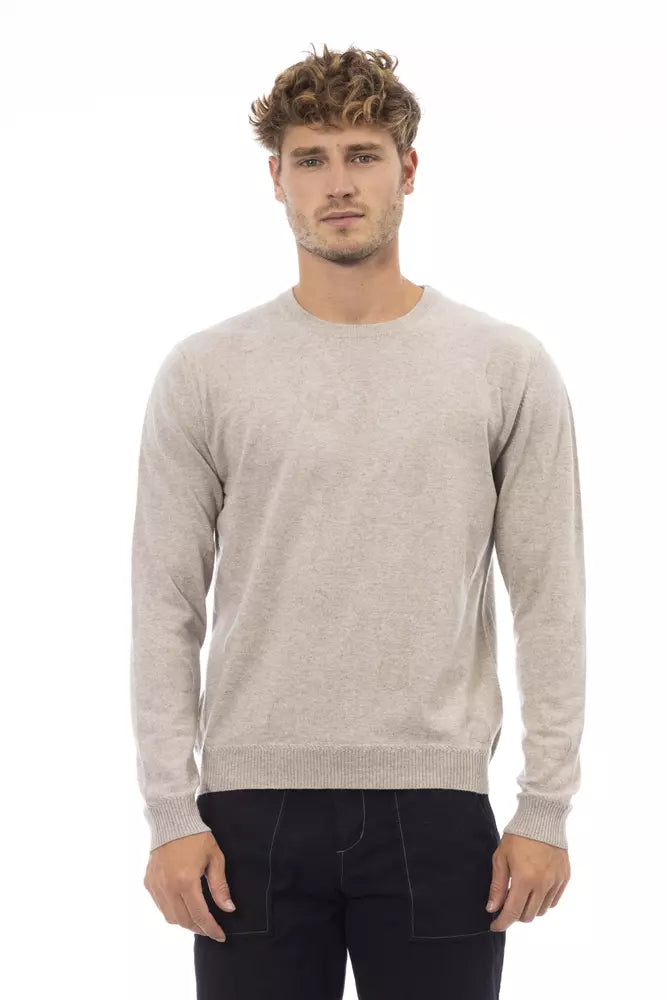 Beige Viscose Men Sweater