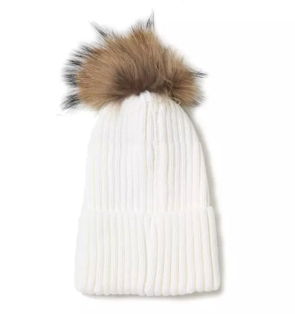 Chic Ribbed Knit Pompom Winter Hat