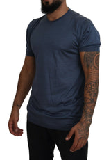 Elegantes Seidencrewneck Blue T -Shirt