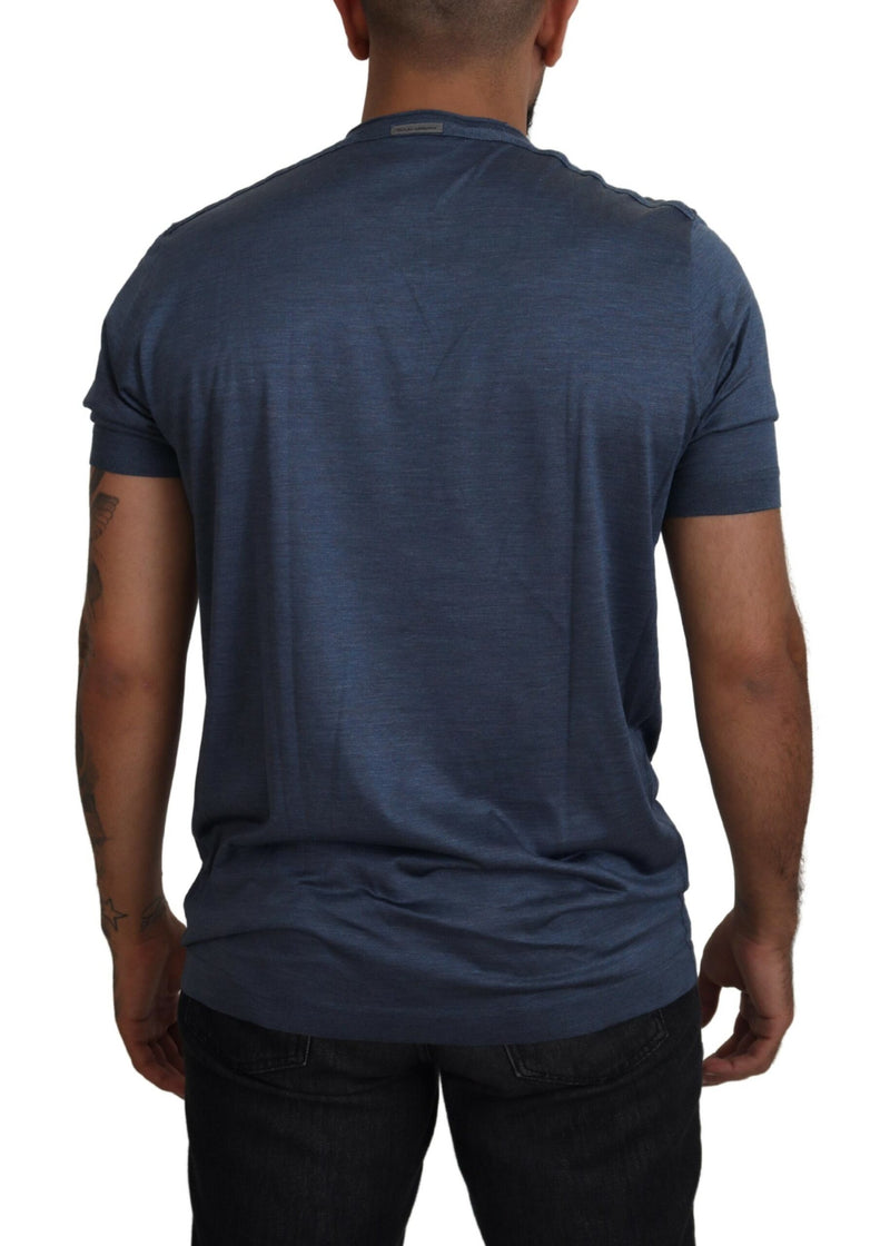 Elegantes Seidencrewneck Blue T -Shirt