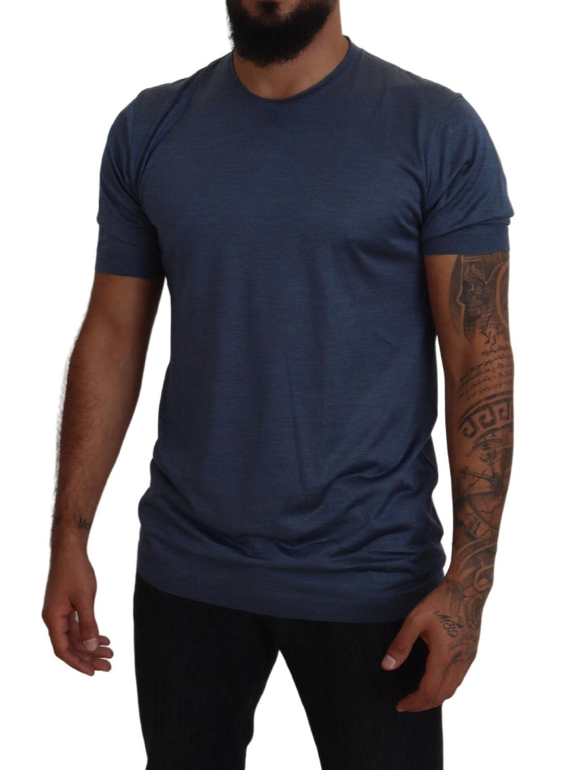 Elegantes Seidencrewneck Blue T -Shirt