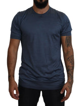 Elegantes Seidencrewneck Blue T -Shirt