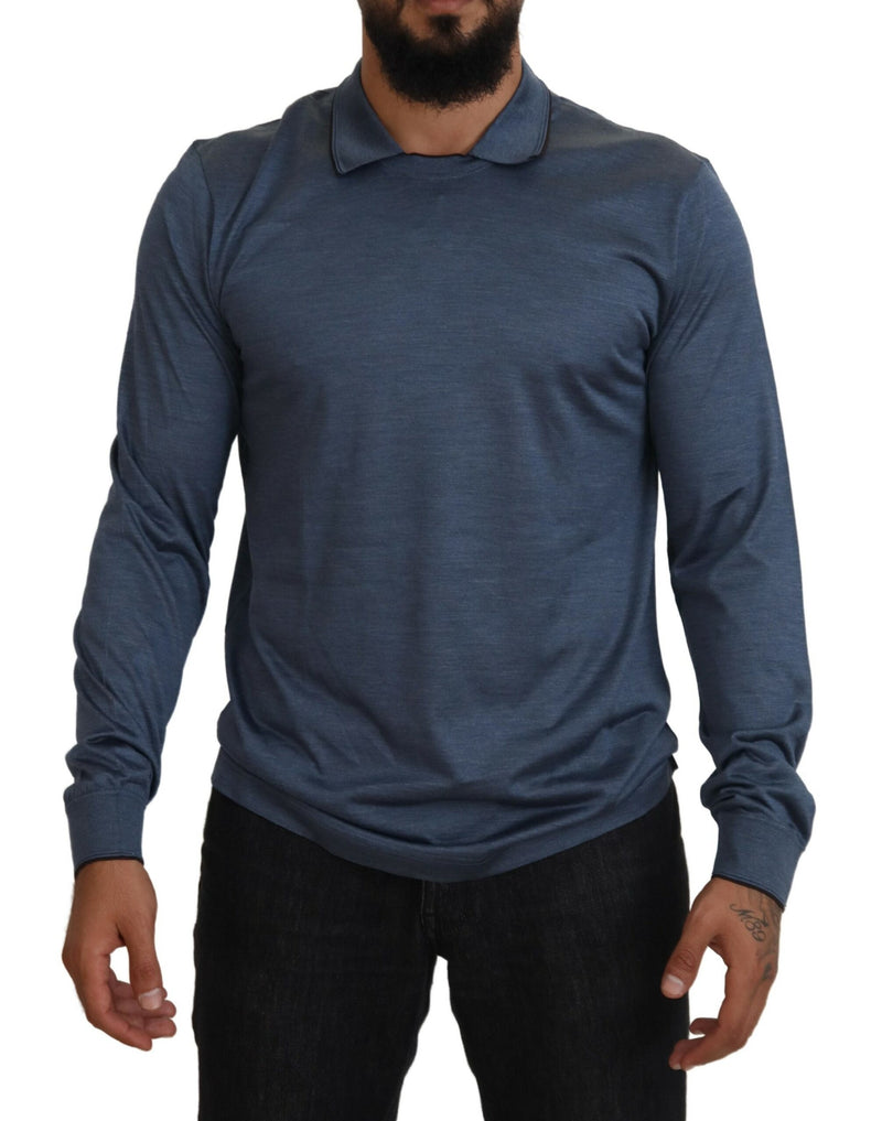 Elegante maglione pullover blu di seta