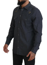 Elegante camicia casual in denim blu magro