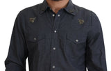 Elegante camicia casual in denim blu magro